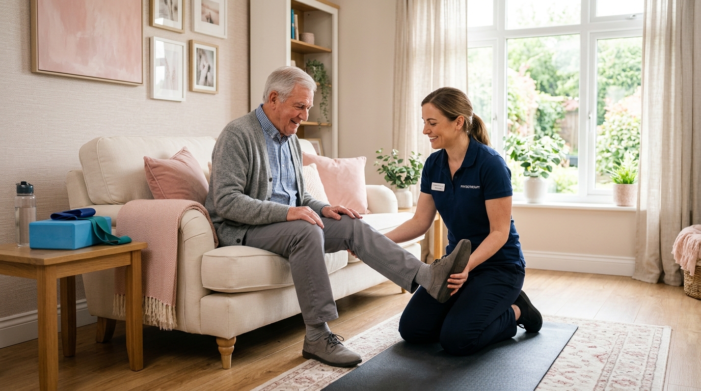 Shraya Care Physiotherapist helping patient with mobility at home in Varanasi